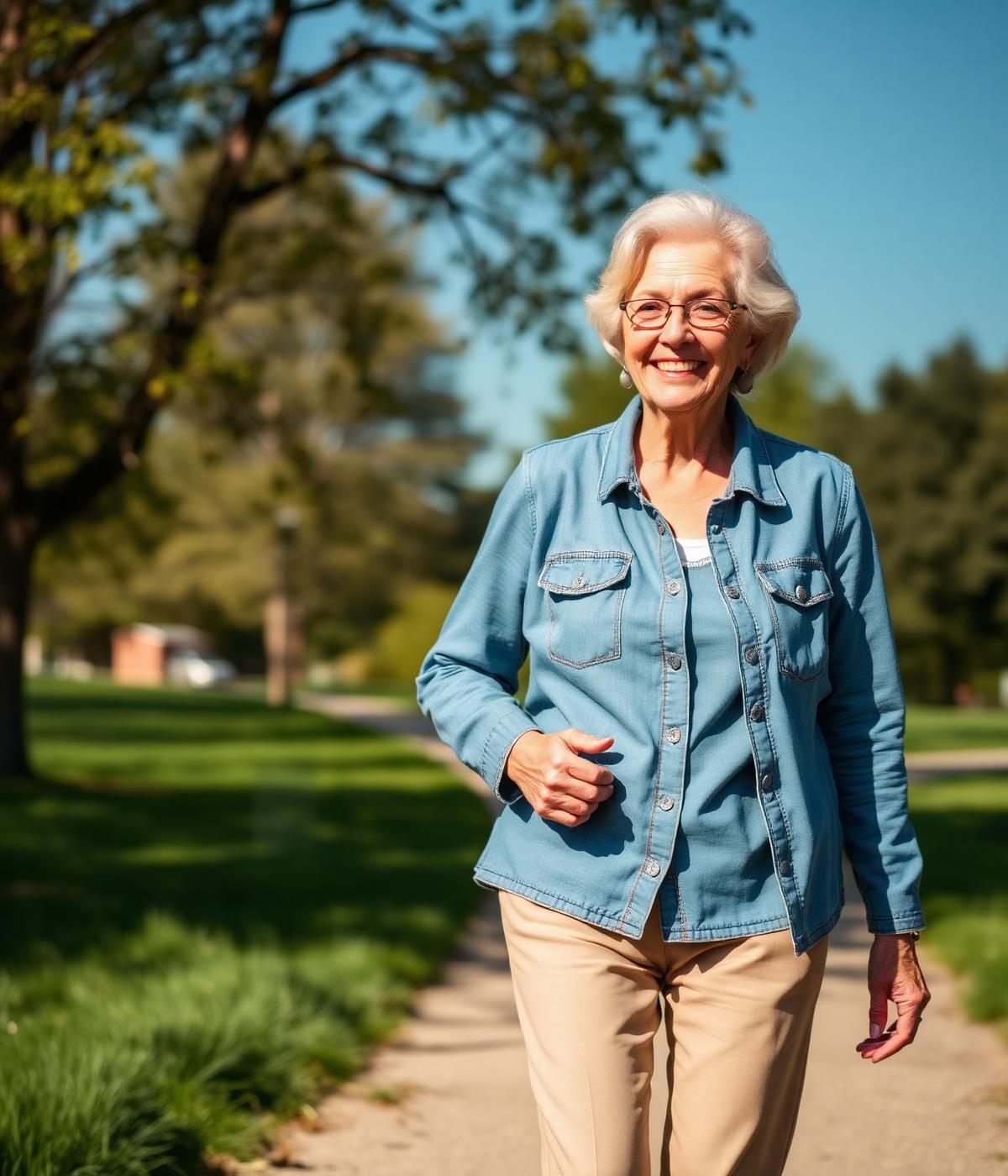 Aktive Seniorin lächelnd im Park